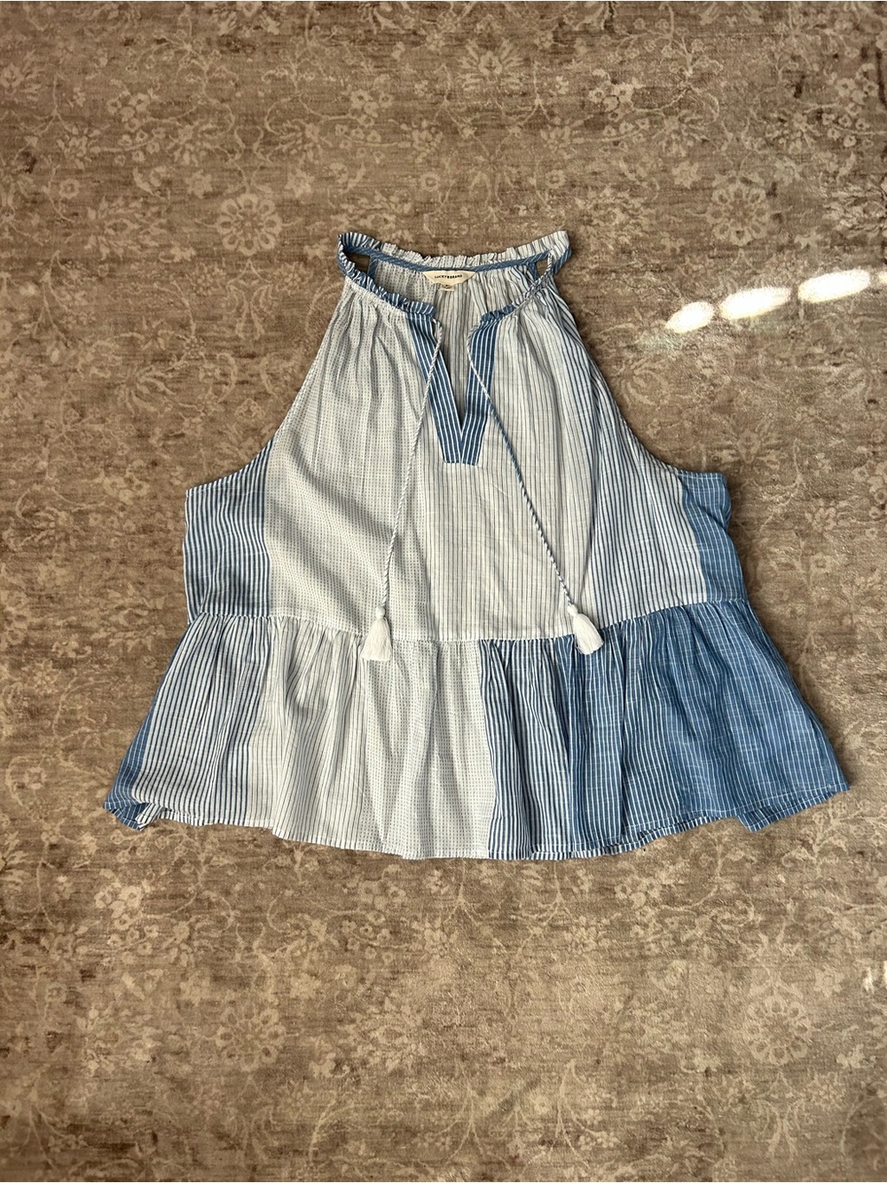 Lucky Brand Blue & White Striped Halter Peplum Camisole